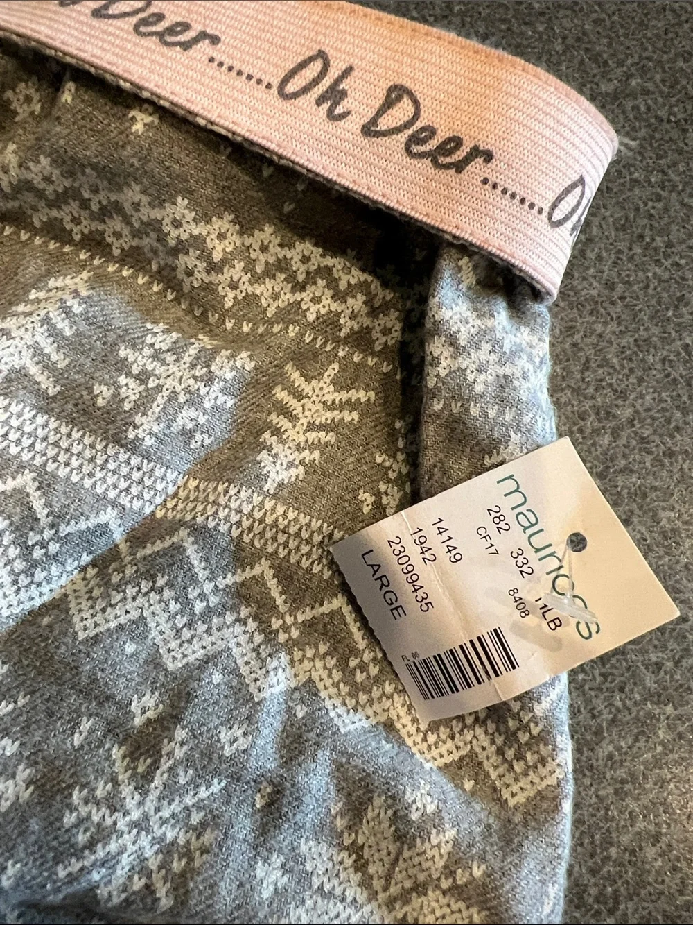 NWT Maurices Gray Fair Isle Sleep Shorts with Pink Lace Trim